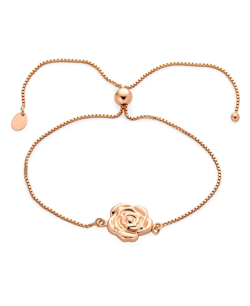 Bling Jewelry Delicate Garden Flower Open Rose Slide Bolo Style Bracelet Rose Gold Plated .925 Sterling Silver Adjustable