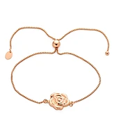 Bling Jewelry Delicate Garden Flower Open Rose Slide Bolo Style Bracelet Rose Gold Plated .925 Sterling Silver Adjustable