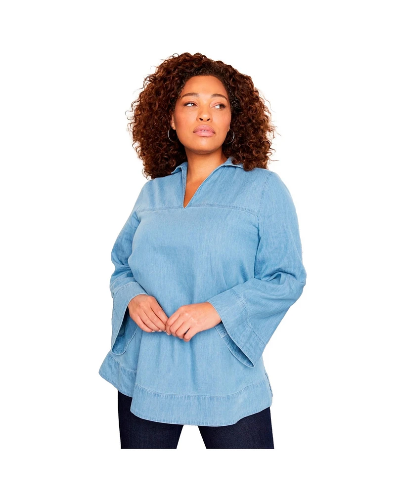 June + Vie Plus Cotton Denim Blouse
