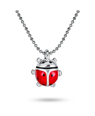 Bling Jewelry Small Red Enamel Good Luck Garden Ladybug Pendant Necklace Silver Or Gold Tone Plated 16 Inch Bead Chain