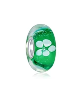 Bling Jewelry Translucent Floral Green White Flower Spacer Charm Bead Murano Glass .925 Sterling Silver Core
