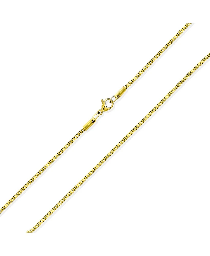 Bling Jewelry Venetian Box Link Chain Necklace Silver Tone Yellow Rose Gold Plated Stainless Steel 1.5MM