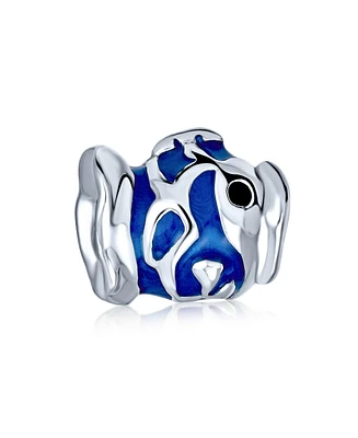 Bling Jewelry Ocean Blue Enamel Aquatic Nautical Sea Blow Fish Charm Bead .925 Sterling Silver