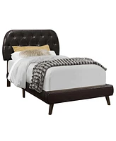 Tufted Upholstered Faux Leather Bed Frame with Padded Headboard