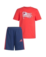 adidas Toddler & Little Boys Short-Sleeve Graphic T-Shirt Stripe Shorts, 2 Piece Set