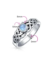 Bling Jewelry Rainbow Moonstone Celtic Trinity Knot Triquetra Ring 1MM Band .925 Sterling Silver