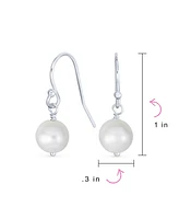 Bling Jewelry Classic White Round 8MM Freshwater Cultured Pearl Drop Dangle Bead Ball Earrings Gold Plated Sterling Silver French Fish Hook