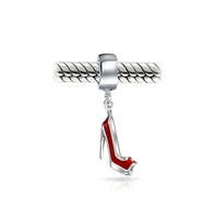 Bling Jewelry Designer Stiletto Pump Red High Heel Dangle Charm Bead European Bracelet