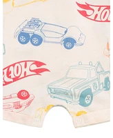 Hot Wheels Baby Boys French Terry Square Neck Short Overalls and T-Shirt Outfit Set