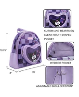 Kuromi & Baku Hearts 10" Purple Checkered Women's Mini Backpack
