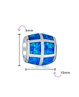 Bling Jewelry Aqua Blue Opal Inlay Barrel Charm Bead Sterling Silver European Bracelet