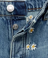 Mango Women's Flower-Embroidered Wide Leg Jeans