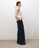 Mango Women's Wide Leg Wool-Blend Pleated Pants