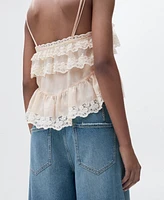 Mango Women's Wide Leg Low Frayed Hem Jeans