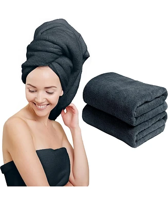 Liba 2-Pack Microfiber Hair Towel Wrap Rectangle Twist for Women 24 x 48 Inches