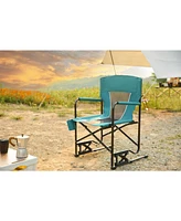 Blue portable folding rocking camping chair with cupholder