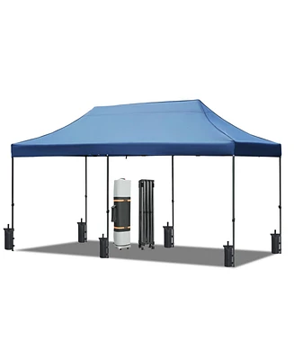 10x20 Pop-Up Canopy, 6 Sidewalls, Uv/Waterproof, Adjustable Height, Roller Bag, Blue