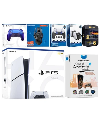 Sony Playstation 5 Slim Disc with Extra Volcanic Red Controller, Plantronics Headset, Fps Grip Kit, Charge Dock and MightySkins Decal Voucher + 2 Year