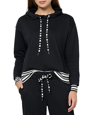 Three Dots Women's Striped Trim Pullover Hoodie