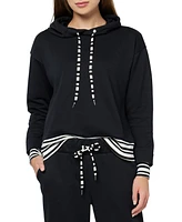 Three Dots Women's Striped Trim Pullover Hoodie