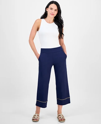 Jm Collection Petite Pull-On Wide-Leg Metallic-Trim Pants, Exclusively at Macy's