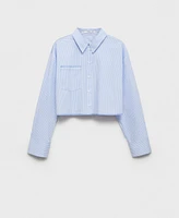 Mango Women's Seam Detail Striped Crop Shirt