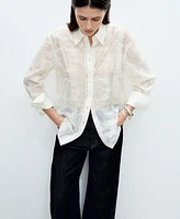 Mango Women's Floral Embroidery Lyocell Shirt