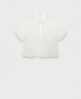 Mango Women's Floral Embroidered Semi-Transparent Shirt