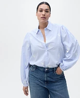 Mango Women's Flower Embroidered Striped Shirt