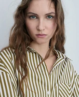 Mango Women's Contrasting Pocket Striped Shirt