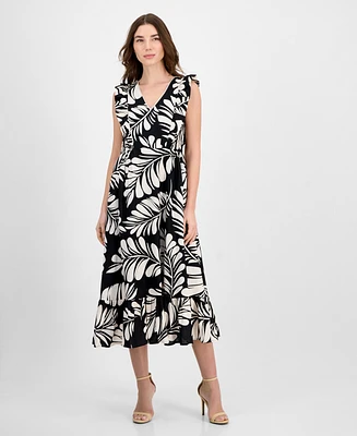 Anne Klein Women's Printed Sleeveless V-Neck Midi Dress