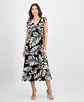 Anne Klein Women's Printed Sleeveless V-Neck Midi Dress