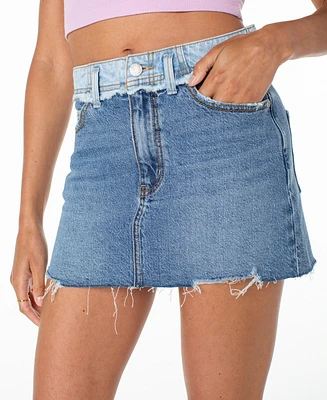 Roxy Sereia Two-Wash Denim Frayed-Hem Mini Skirt