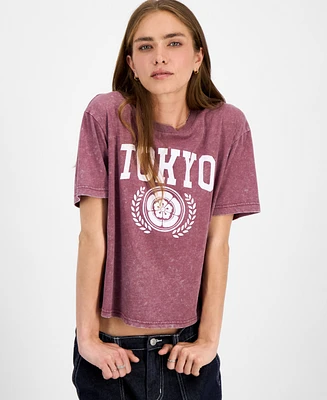 Rebellious One Juniors' Tokyo Mineral Wash Graphic T-Shirt
