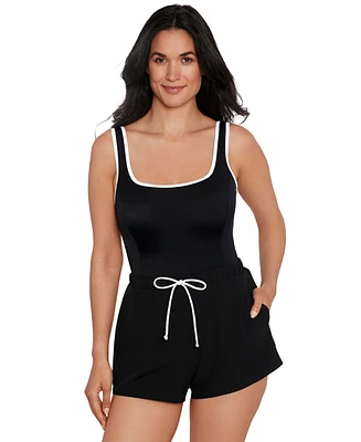 Shape Solver Sport by Mimi Flamingo Women's Colorblocked One-Piece Romper Swimsuit
