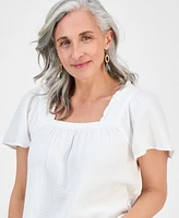 Style & Co Petite Camp Stripe Square-Neck Cotton Top, Exclusively at Macy's