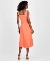 Tahari Asl Petite Square-Neck Belted Sleeveless Dress