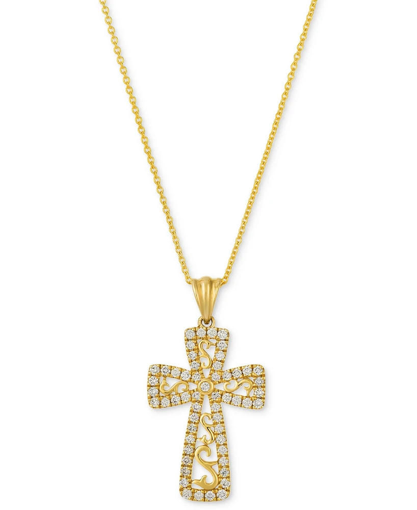 Le Vian Nude Diamond Cross Pendant Necklace (3/8 ct. t.w.) in 14k Yellow Gold, 20"