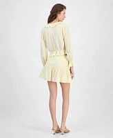 Guess Womens Long Sleeve Button Front Shaelo Top Shaelo Gauze Mini Skirt