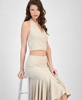 Guess Womens Kenzie Crossover Halter Neck Top Kenzie Pull On Flounce Midi Skirt