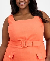 Tahari Asl Plus Square-Neck Belted Midi Dress