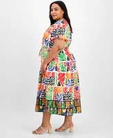 julia jordan Plus Puff-Sleeve Printed Midi Dress