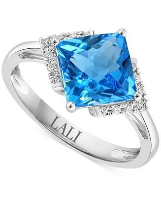 Lali Jewels Swiss Blue Topaz (3-3/8 ct. t.w.) & Diamond (1/20 ct. t.w.) Ring in 14k White Gold