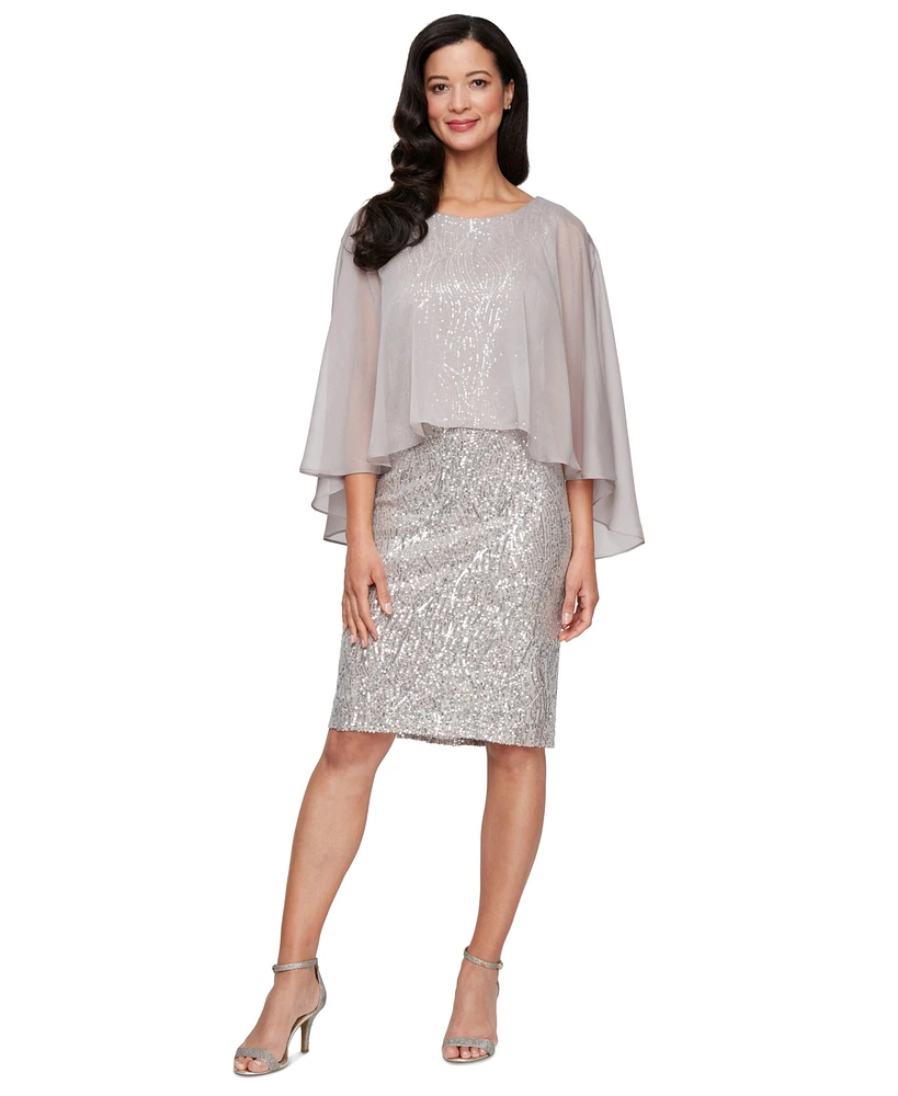 Sl Fashions Petite Cape-Overlay Sequin Sheath Dress