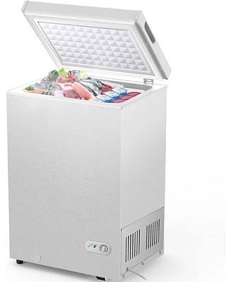 Cowsar 3.5 Cu.Ft Chest Freezer with Removable Basket and Bottom Defrost Water Drain Freestanding Top Open Door, Deep Freezer, Mini Freezer with Adjust