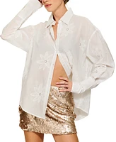 Line & Dot Women's Emberly Embroidered Cotton Button-Front Shirt