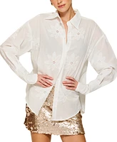 Line & Dot Women's Emberly Embroidered Cotton Button-Front Shirt