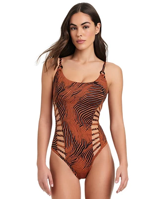 Red Carter Women's Printed Side Cut Out One-Piece Swimsuit