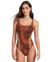 Red Carter Women's Printed Side Cut Out One-Piece Swimsuit