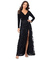 Xscape Mesh-Cutout Flower Gown